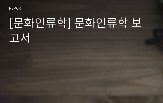 [문화인류학] 문화인류학 보고서