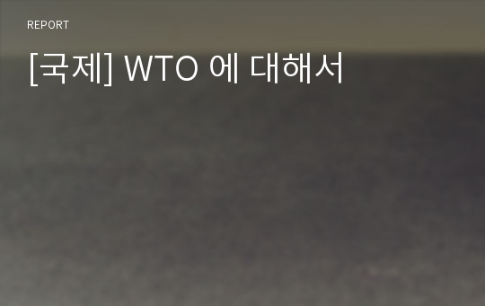 [국제] WTO 에 대해서