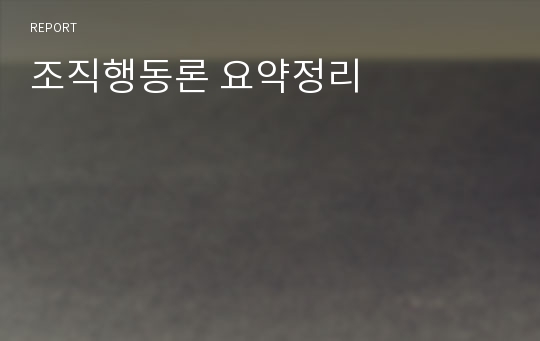 조직행동론 요약정리