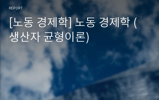 [노동 경제학] 노동 경제학 (생산자 균형이론)