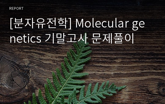 [분자유전학] Molecular genetics 기말고사 문제풀이