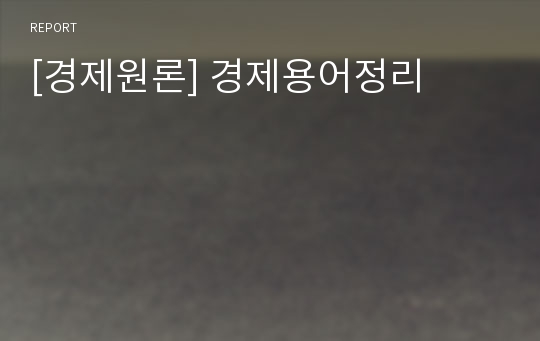 [경제원론] 경제용어정리