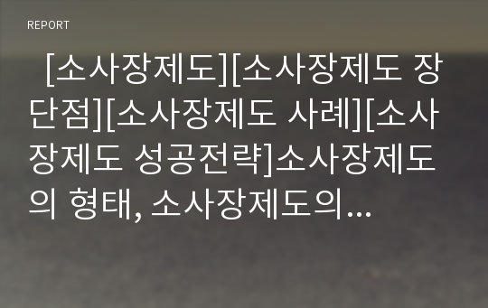   [소사장제도][소사장제도 장단점][소사장제도 사례][소사장제도 성공전략]소사장제도의 형태, 소사장제도의 필요성과 소사장제도의 장단점, 소사장제도의 문제점 및 소사장제도의 사례로 본 소사장제도의 성공 전략