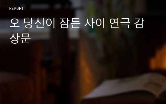 오 당신이 잠든 사이 연극 감상문