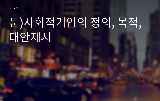 문)사회적기업의 정의, 목적, 대안제시