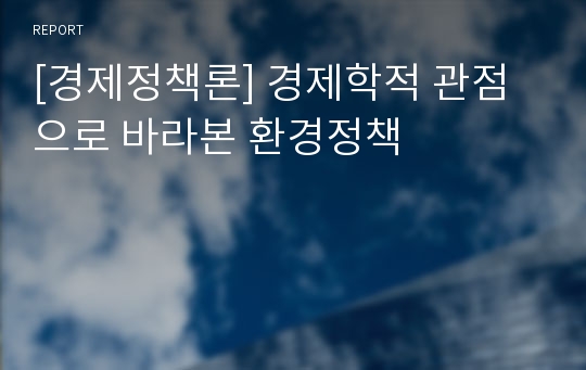 [경제정책론] 경제학적 관점으로 바라본 환경정책