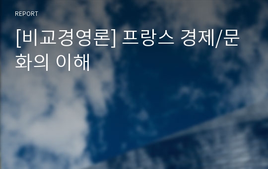 [비교경영론] 프랑스 경제/문화의 이해