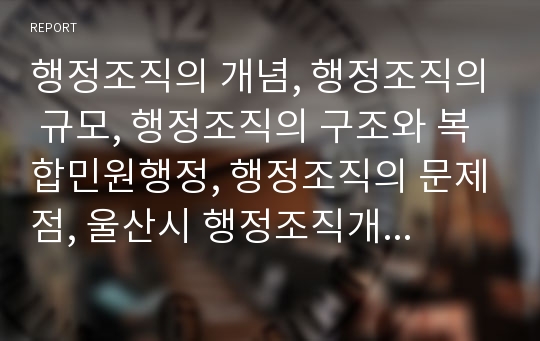 행정조직의 개념, 행정조직의 규모, 행정조직의 구조와 복합민원행정, 행정조직의 문제점, 울산시 행정조직개혁 사례로 본 행정조직의 개혁 방안, 향후 행정조직의 개편 방향 분석(행정조직, 행정조직개혁)