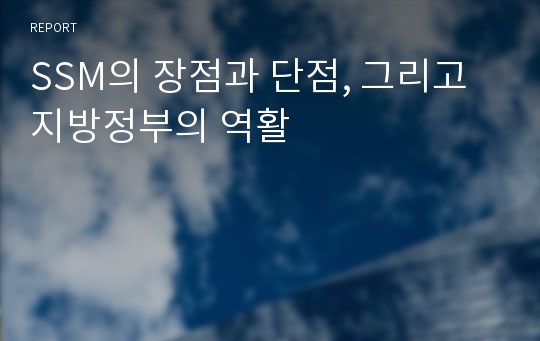 SSM의 장점과 단점, 그리고 지방정부의 역활