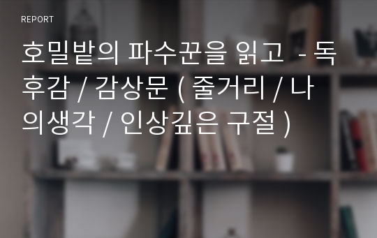 호밀밭의 파수꾼을 읽고  - 독후감 / 감상문 ( 줄거리 / 나의생각 / 인상깊은 구절 )