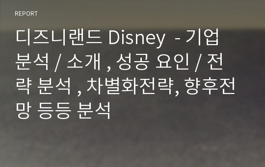 디즈니랜드 Disney  - 기업 분석 / 소개 , 성공 요인 / 전략 분석 , 차별화전략, 향후전망 등등 분석