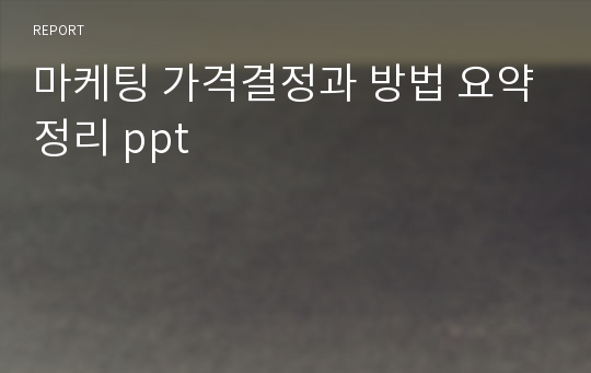 마케팅 가격결정과 방법 요약정리 ppt