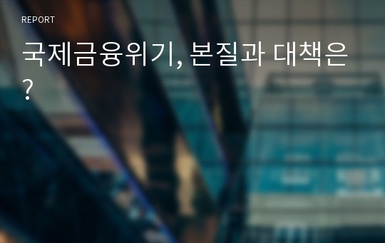 국제금융위기, 본질과 대책은?