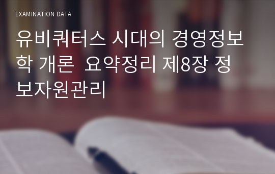 유비쿼터스 시대의 경영정보학 개론  요약정리 제8장 정보자원관리