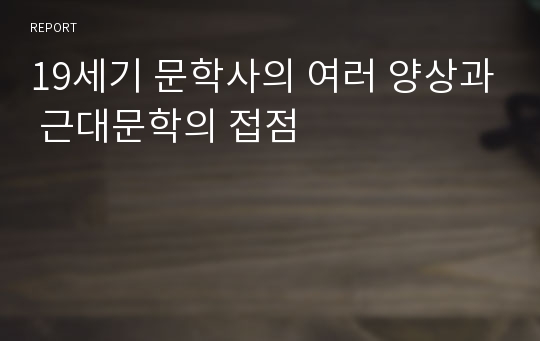 19세기 문학사의 여러 양상과 근대문학의 접점