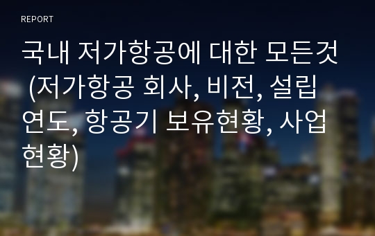 국내 저가항공에 대한 모든것 (저가항공 회사, 비전, 설립연도, 항공기 보유현황, 사업현황)