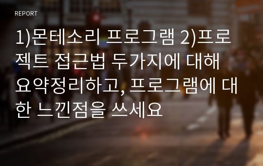 1)몬테소리 프로그램 2)프로젝트 접근법 두가지에 대해 요약정리하고, 프로그램에 대한 느낀점을 쓰세요