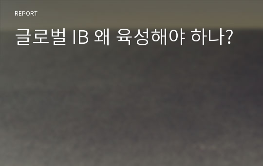 글로벌 IB 왜 육성해야 하나?