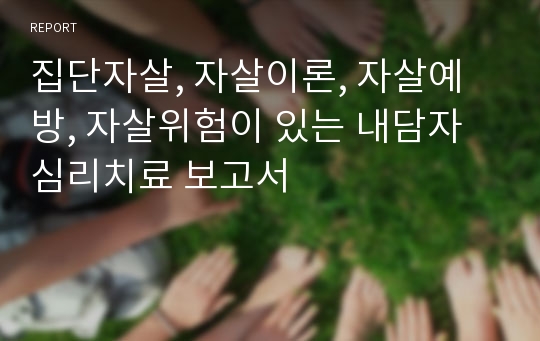 집단자살, 자살이론, 자살예방, 자살위험이 있는 내담자 심리치료 보고서