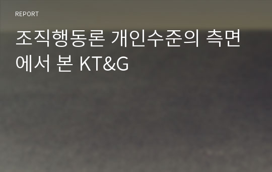 조직행동론 개인수준의 측면에서 본 KT&amp;G