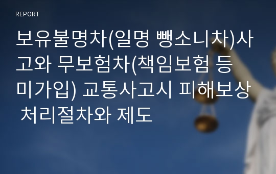 보유불명차(일명 뺑소니차)사고와 무보험차(책임보험 등 미가입) 교통사고시 피해보상 처리절차와 제도