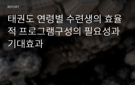 태권도 연령별 수련생의 효율적 프로그램구성의 필요성과 기대효과