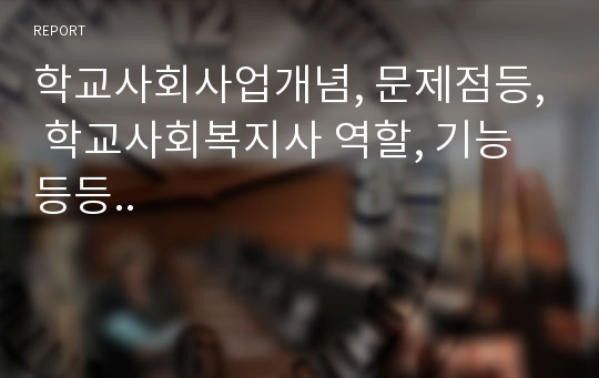 학교사회사업개념, 문제점등, 학교사회복지사 역할, 기능 등등..