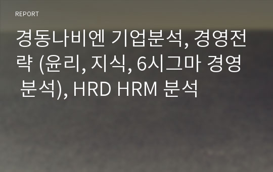 경동나비엔 기업분석, 경영전략 (윤리, 지식, 6시그마 경영 분석), HRD HRM 분석