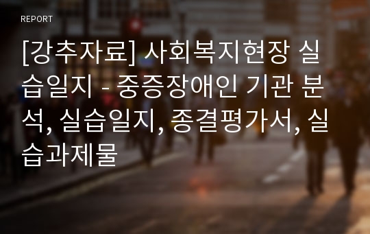 [강추자료] 사회복지현장 실습일지 - 중증장애인 기관 분석, 실습일지, 종결평가서, 실습과제물