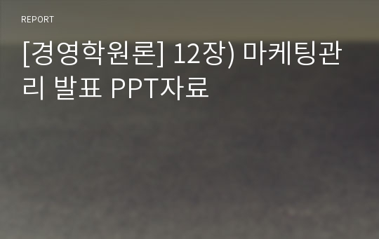 [경영학원론] 12장) 마케팅관리 발표 PPT자료