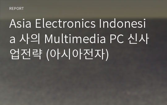 Asia Electronics Indonesia 사의 Multimedia PC 신사업전략 (아시아전자)