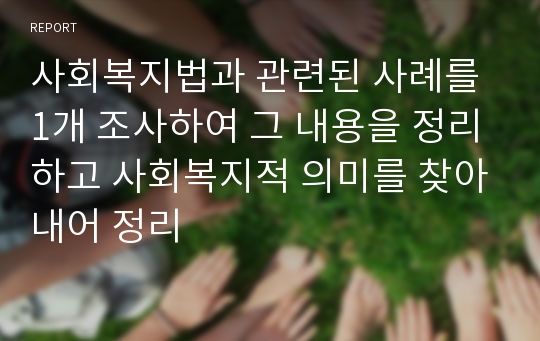 사회복지법과 관련된 사례를 1개 조사하여 그 내용을 정리하고 사회복지적 의미를 찾아내어 정리