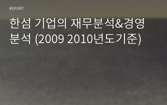 한섬 기업의 재무분석&amp;경영분석 (2009 2010년도기준)