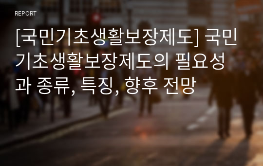 [국민기초생활보장제도] 국민기초생활보장제도의 필요성과 종류, 특징, 향후 전망