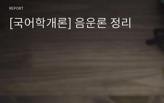 [국어학개론] 음운론 정리