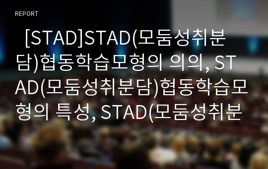   [STAD]STAD(모둠성취분담)협동학습모형의 의의, STAD(모둠성취분담)협동학습모형의 특성, STAD(모둠성취분담)협동학습모형의 과정과 제 효과, STAD(모둠성취분담)협동학습모형의 내실화 방안과 제언 분석