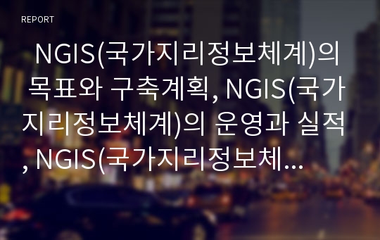   NGIS(국가지리정보체계)의 목표와 구축계획, NGIS(국가지리정보체계)의 운영과 실적, NGIS(국가지리정보체계)의 효과, NGIS(국가지리정보체계)와 한국정보통신기술협회, NGIS(국가지리정보체계)의 전략과 제언