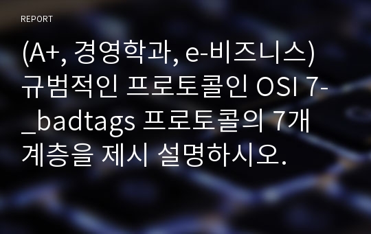 (A+, 경영학과, e-비즈니스) 규범적인 프로토콜인 OSI 7-_badtags 프로토콜의 7개 계층을 제시 설명하시오.