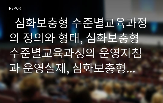   심화보충형 수준별교육과정의 정의와 형태, 심화보충형 수준별교육과정의 운영지침과 운영실제, 심화보충형 수준별교육과정의 학습자료와 유의점, 심화보충형 수준별교육과정의 지도방법과 제언 분석