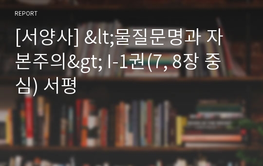 [서양사] &lt;물질문명과 자본주의&gt; I-1권(7, 8장 중심) 서평