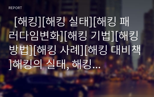   [해킹][해킹 실태][해킹 패러다임변화][해킹 기법][해킹 방법][해킹 사례][해킹 대비책]해킹의 실태, 해킹의 패러다임 변화, 해킹의 기법, 해킹의 방법, 해킹의 사례, 해킹에 대한 대비책 분석