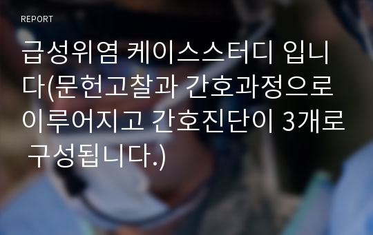 급성위염 케이스스터디 입니다(문헌고찰과 간호과정으로 이루어지고 간호진단이 3개로 구성됩니다.)