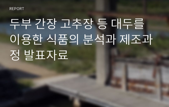 두부 간장 고추장 등 대두를 이용한 식품의 분석과 제조과정 발표자료