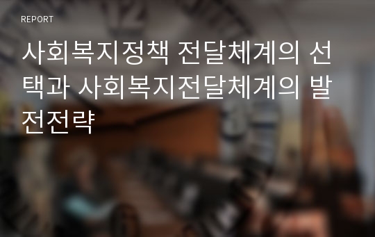 사회복지정책 전달체계의 선택과 사회복지전달체계의 발전전략