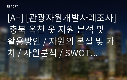 [A+] [관광자원개발사례조사] 충북 옥천 옻 자원 분석 및 활용방안 / 자원의 본질 및 가치 / 자원분석 / SWOT분석 / 활용방안 / 기대효과