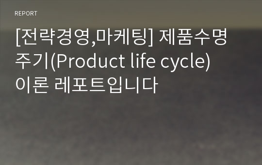 [전략경영,마케팅] 제품수명주기(Product life cycle) 이론 레포트입니다