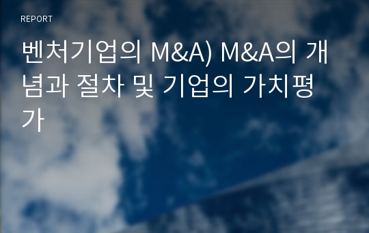 벤처기업의 M&amp;A) M&amp;A의 개념과 절차 및 기업의 가치평가