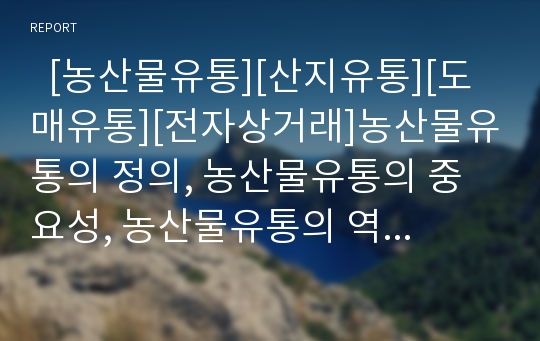   [농산물유통][산지유통][도매유통][전자상거래]농산물유통의 정의, 농산물유통의 중요성, 농산물유통의 역할, 농산물유통의 산지유통, 농산물유통의 도매유통, 농산물유통의 전자상거래, 농산물유통의 시사점 분석