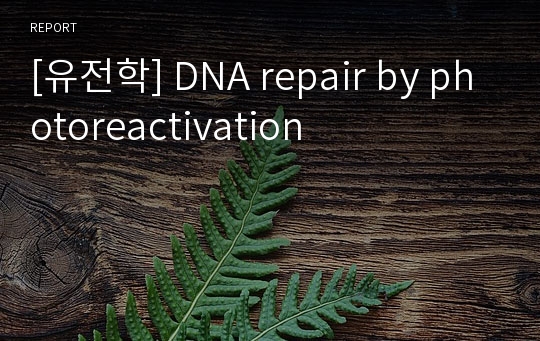 [유전학] DNA repair by photoreactivation