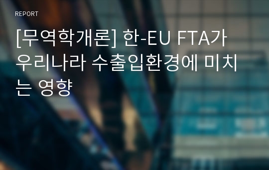 [무역학개론] 한-EU FTA가 우리나라 수출입환경에 미치는 영향